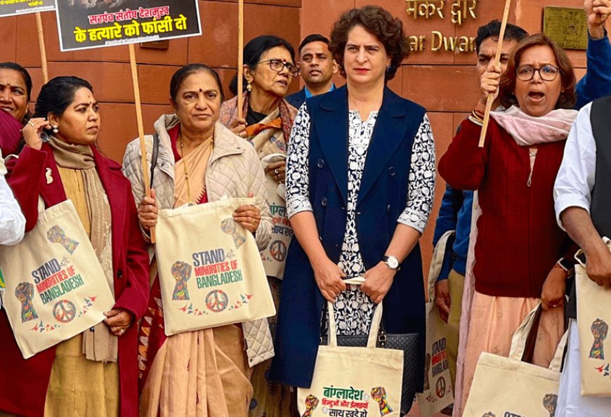 After Palestine, Priyanka Gandhi arrives in Parliament with bag with Bangladesh written on it