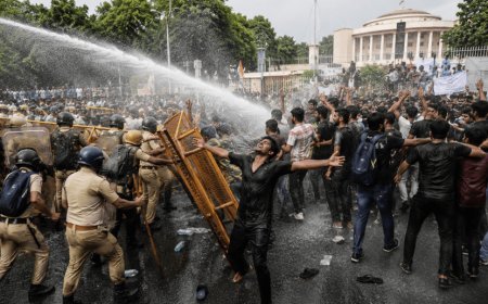Students protest in Ranchi. Barricading broken during Assembly siege, students protest amid water cannons and lathicharge