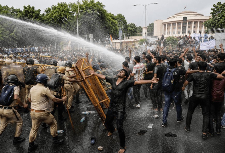 Students protest in Ranchi. Barricading broken during Assembly siege, students protest amid water cannons and lathicharge