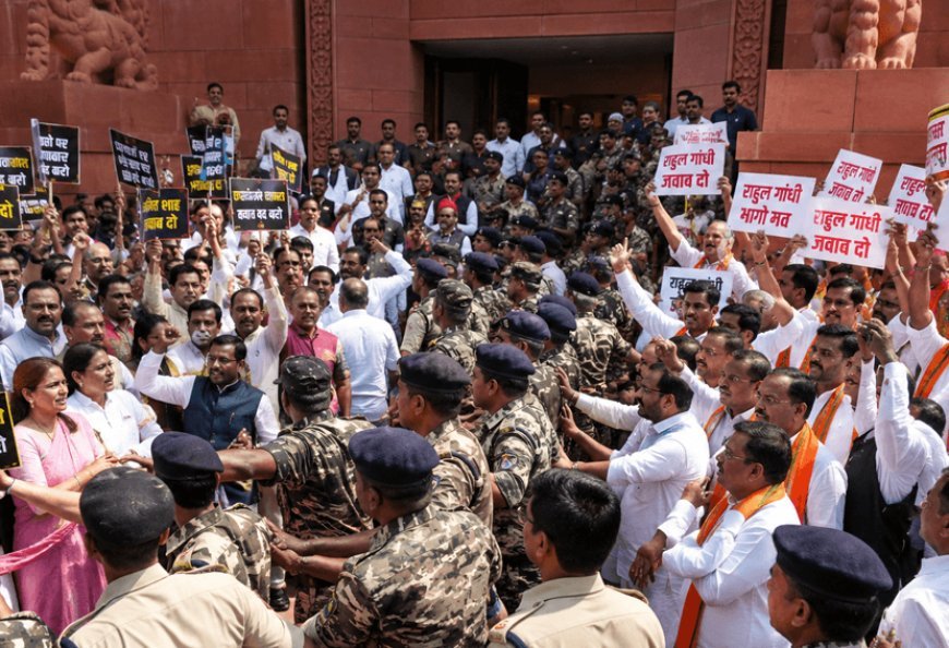 Makar Dwar of Parliament has become a battlefield! NDA-India MPs face off The political slugfest between Rahul Gandhi and Amit Shah.....