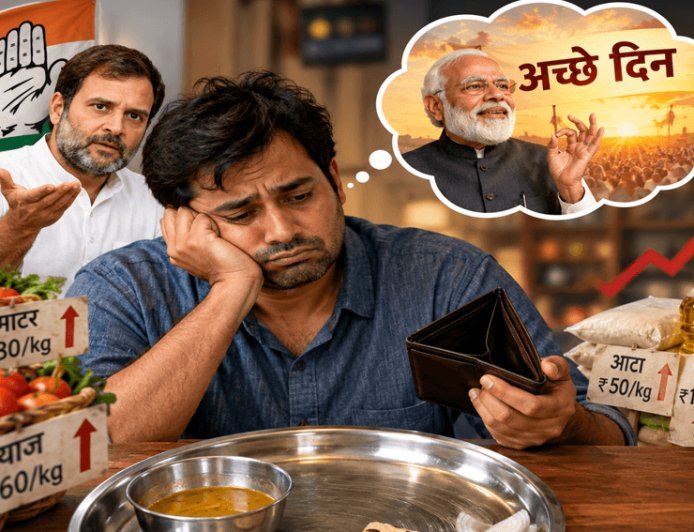 The plate is expensive, the pocket is empty... then whose 'achche din' came? Congress questions Modi government  claims of a jump in the prices of onions, garlic to ginger and lemon; "Now the time has come for the Prime Minister to pick up the bag," Ramesh said. '