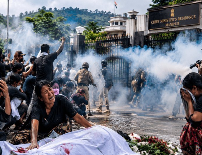 Manipur is at it again! Tear gas shells fired at CM's residence as protesters lay body at gate