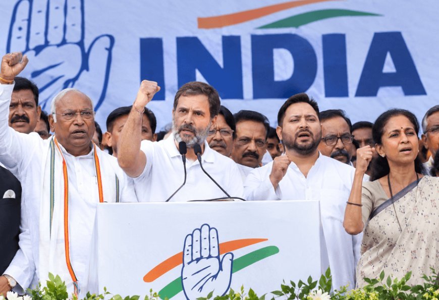 "Cross-border fight to protect democracy and the Constitution," "the show of strength of the INDIA alliance at Rahul Gandhi's house;" Kharge, Tejashwi and Supriya Sule