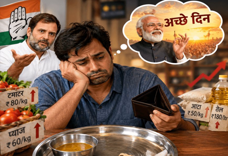 The plate is expensive, the pocket is empty... then whose 'achche din' came? Congress questions Modi government  claims of a jump in the prices of onions, garlic to ginger and lemon; "Now the time has come for the Prime Minister to pick up the bag," Ramesh said. '